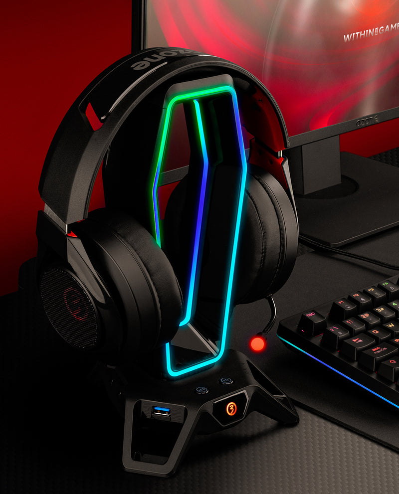Soporte Organizador Gaming Para Escritorio - Guarda 3 Mandos, 2 Cascos Y Accesorios, Diseño Giratorio 360°, Se Fija Al Borde De La Mesa